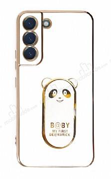 Eiroo Samsung Galaxy S22 5G Baby Panda Standlı Beyaz Silikon Kılıf - 1