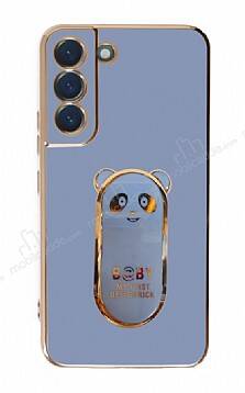 Eiroo Samsung Galaxy S22 5G Baby Panda Standlı Mavi Silikon Kılıf - 1