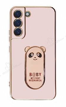 Eiroo Samsung Galaxy S22 5G Baby Panda Standlı Pembe Silikon Kılıf - 1