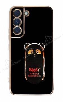 Eiroo Samsung Galaxy S22 5G Baby Panda Standlı Siyah Silikon Kılıf - 1