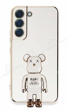 Eiroo Samsung Galaxy S22 Plus 5G Baby Bear Standlı Beyaz Silikon Kılıf - 1