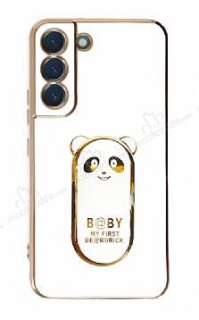 Eiroo Samsung Galaxy S22 Plus 5G Baby Panda Standlı Beyaz Silikon Kılıf - 1