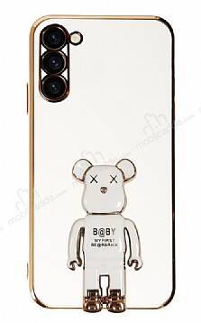 Eiroo Samsung Galaxy S23 Baby Bear Standlı Beyaz Silikon Kılıf - 1