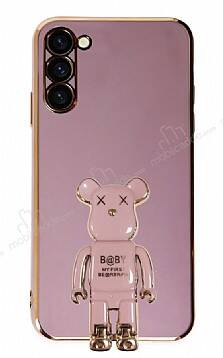 Eiroo Samsung Galaxy S23 Baby Bear Standlı Mor Silikon Kılıf - 1