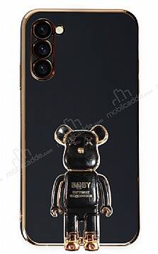 Eiroo Samsung Galaxy S23 Baby Bear Standlı Siyah Silikon Kılıf - 1