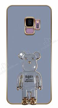 Eiroo Samsung Galaxy S9 Baby Bear Standlı Mavi Silikon Kılıf - 1