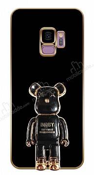 Eiroo Samsung Galaxy S9 Baby Bear Standlı Siyah Silikon Kılıf - 1