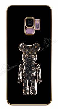 Eiroo Samsung Galaxy S9 Bearbrick Standlı Kamera Korumalı Siyah Silikon Kılıf - 1