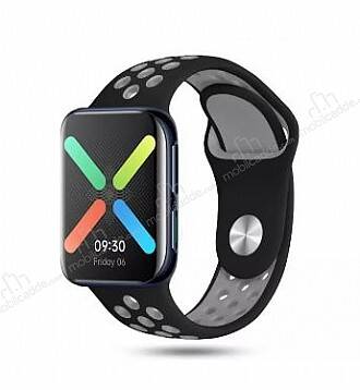 Eiroo Samsung Galaxy Watch 3 41 mm Silikon Spor Siyah-Gri Kordon - 1