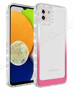 Eiroo Shimmer Samsung Galaxy A03 Kamera Korumalı Beyaz-Pembe Silikon Kılıf - 1