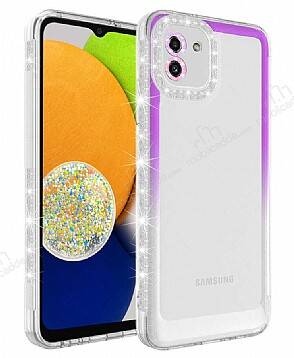 Eiroo Shimmer Samsung Galaxy A03 Kamera Korumalı Mor-Beyaz Silikon Kılıf - 1