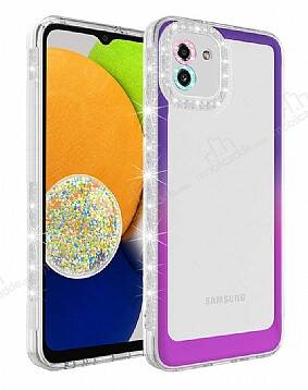 Eiroo Shimmer Samsung Galaxy A03 Kamera Korumalı Mor-Pembe Silikon Kılıf - 1