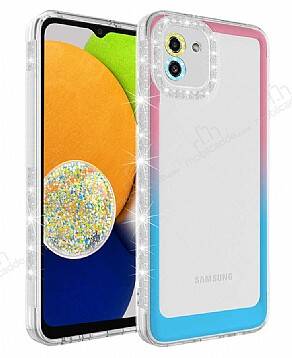 Eiroo Shimmer Samsung Galaxy A03 Kamera Korumalı Pembe-Mavi Silikon Kılıf - 1