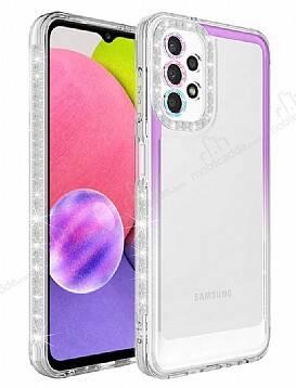 Eiroo Shimmer Samsung Galaxy A13 Kamera Korumalı Mor-Beyaz Silikon Kılıf - 1