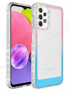 Eiroo Shimmer Samsung Galaxy A13 Kamera Korumalı Pembe-Mavi Silikon Kılıf - 1