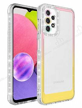 Eiroo Shimmer Samsung Galaxy A13 Kamera Korumalı Pembe-Sarı Silikon Kılıf - 1