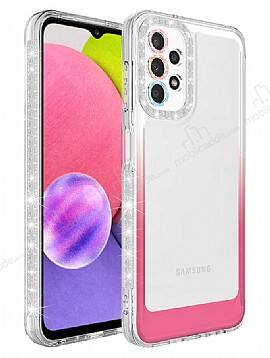 Eiroo Shimmer Samsung Galaxy A23 Kamera Korumalı Beyaz-Pembe Silikon Kılıf - 1