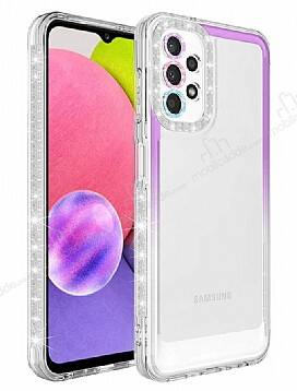 Eiroo Shimmer Samsung Galaxy A23 Kamera Korumalı Mor-Beyaz Silikon Kılıf - 1