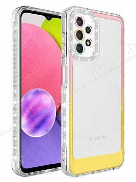 Eiroo Shimmer Samsung Galaxy A53 5G Kamera Korumalı Pembe-Sarı Silikon Kılıf - 1