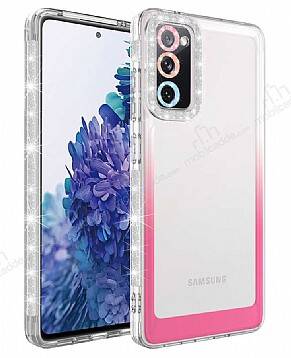 Eiroo Shimmer Samsung Galaxy S20 FE Kamera Korumalı Beyaz-Pembe Silikon Kılıf - 1