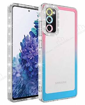 Eiroo Shimmer Samsung Galaxy S20 FE Kamera Korumalı Pembe-Mavi Silikon Kılıf - 1