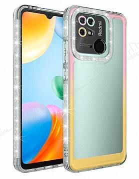 Eiroo Shimmer Xiaomi Poco C40 Kamera Korumalı Pembe-Sarı Silikon Kılıf - 1