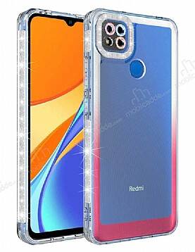 Eiroo Shimmer Xiaomi Redmi 9C Kamera Korumalı Beyaz-Pembe Silikon Kılıf - 1