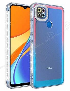 Eiroo Shimmer Xiaomi Redmi 9C Kamera Korumalı Pembe-Mavi Silikon Kılıf - 1