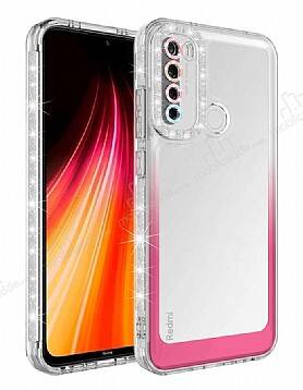 Eiroo Shimmer Xiaomi Redmi Note 8 Kamera Korumalı Beyaz-Pembe Silikon Kılıf - 1