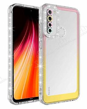 Eiroo Shimmer Xiaomi Redmi Note 8 Kamera Korumalı Pembe-Sarı Silikon Kılıf - 1