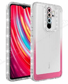 Eiroo Shimmer Xiaomi Redmi Note 8 Pro Kamera Korumalı Beyaz-Pembe Silikon Kılıf - 1