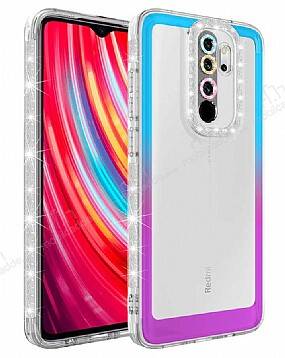 Eiroo Shimmer Xiaomi Redmi Note 8 Pro Kamera Korumalı Mavi-Mor Silikon Kılıf - 1