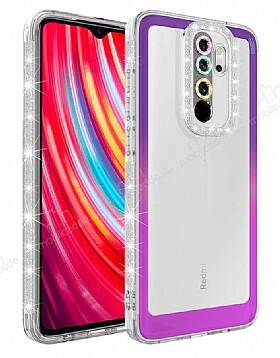 Eiroo Shimmer Xiaomi Redmi Note 8 Pro Kamera Korumalı Mor-Pembe Silikon Kılıf - 1