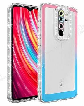 Eiroo Shimmer Xiaomi Redmi Note 8 Pro Kamera Korumalı Pembe-Mavi Silikon Kılıf - 1