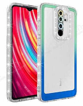 Eiroo Shimmer Xiaomi Redmi Note 8 Pro Kamera Korumalı Yeşil-Mavi Silikon Kılıf - 1