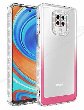 Eiroo Shimmer Xiaomi Redmi Note 9 Pro Kamera Korumalı Beyaz-Pembe Silikon Kılıf - 1