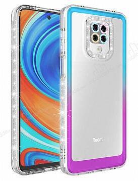 Eiroo Shimmer Xiaomi Redmi Note 9 Pro Kamera Korumalı Mavi-Mor Silikon Kılıf - 1