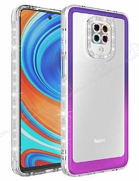 Eiroo Shimmer Xiaomi Redmi Note 9 Pro Kamera Korumalı Mor-Pembe Silikon Kılıf - 1