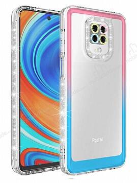 Eiroo Shimmer Xiaomi Redmi Note 9 Pro Max Kamera Korumalı Pembe-Mavi Silikon Kılıf - 1