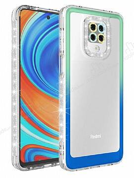 Eiroo Shimmer Xiaomi Redmi Note 9 Pro Max Kamera Korumalı Yeşil-Mavi Silikon Kılıf - 1