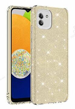 Eiroo Silvery Samsung Galaxy A03 Simli Gold Silikon Kılıf - 1