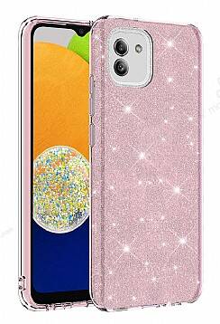 Eiroo Silvery Samsung Galaxy A03 Simli Pembe Silikon Kılıf - 1