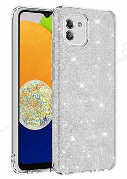 Eiroo Silvery Samsung Galaxy A03 Simli Silver Silikon Kılıf - 1