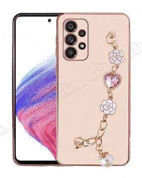 Eiroo Taka Samsung Galaxy A13 Kamera Korumalı Zincirli Pembe Silikon Kılıf - 1