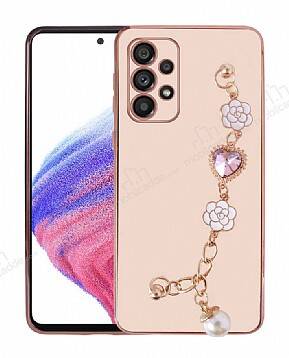 Eiroo Taka Samsung Galaxy A33 5G Kamera Korumalı Zincirli Pembe Silikon Kılıf - 1