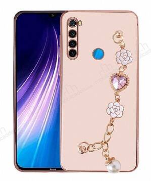 Eiroo Taka Xiaomi Redmi Note 8 Kamera Korumalı Zincirli Pembe Silikon Kılıf - 1