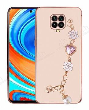 Eiroo Taka Xiaomi Redmi Note 9 Pro Kamera Korumalı Zincirli Pembe Silikon Kılıf - 1