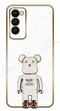 Eiroo Tecno Camon 18 Baby Bear Standlı Beyaz Silikon Kılıf - 1