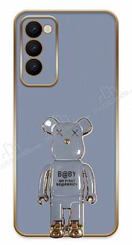 Eiroo Tecno Camon 18 Baby Bear Standlı Mavi Silikon Kılıf - 1