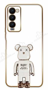 Eiroo Tecno Camon 18 Premier Baby Bear Standlı Beyaz Silikon Kılıf - 1